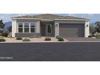 Single-story home with gray exterior, two-car garage, and desert landscaping at 22708 E Lords Way, Queen Creek, AZ 85142