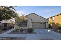 Tan single-story house with a two-car garage and desert landscaping at 21081 E Via De Olivos --, Queen Creek, AZ 85142