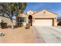 Single-story house with a two-car garage and well-maintained landscaping at 23802 W Tamarisk Ave, Buckeye, AZ 85326