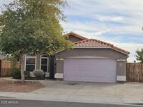 One-story house with a lavender garage door and mature tree in front at 4043 E Arbor Ave, Mesa, AZ 85206