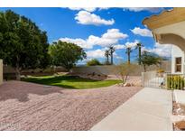Landscaped backyard with grassy area and gravel pathway at 5830 E Mckellips Rd # 100, Mesa, AZ 85215