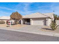 Single-story house with a beige exterior, two-car garage, and desert landscaping at 2605 N 133Rd Ave, Goodyear, AZ 85395