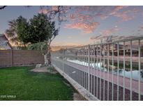 Backyard with water view, grassy area, and metal fence at 10760 W Monte Vista Rd, Avondale, AZ 85392