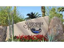 Scottsdale Ranch community entrance sign with landscaping at 10546 E Topaz Cir, Scottsdale, AZ 85258