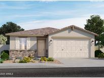 One-story home with two-car garage, stone accents, and landscaping at 15989 W Cottontail Ln, Surprise, AZ 85387