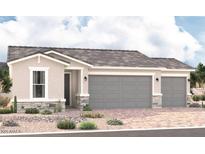 Two-story house with gray exterior, three-car garage, and landscaping at 18261 W Hess St, Goodyear, AZ 85338