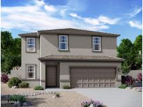 Two-story house with neutral exterior, attached garage, and landscaping at 24206 W Hidalgo Ave, Buckeye, AZ 85326