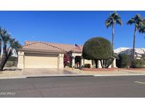 Single-story home with desert landscaping, two-car garage, and palm trees at 14226 W Via Montoya --, Sun City West, AZ 85375