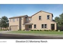 Two-story house with beige exterior, three-car garage, and manicured lawn at 10163 E Ursula Ave, Mesa, AZ 85212