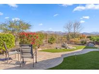 Relaxing backyard oasis with mountain views, paved patio, and artificial turf at 17674 E Fort Verde Rd, Rio Verde, AZ 85263