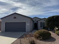 One-story home with a gray exterior, two-car garage, and well-manicured landscaping at 17061 W Peregrine Ln, Surprise, AZ 85387