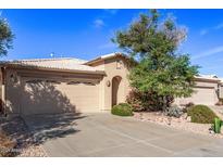 Inviting single-story home with a well-manicured front yard and a convenient two-car garage at 19850 N 110Th Ln, Peoria, AZ 85373
