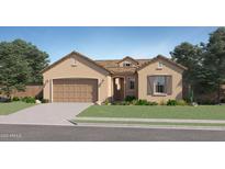 Single-story home with tan exterior, brown roof, and a 3-car garage at 15056 W Gray Fox Trl, Surprise, AZ 85387