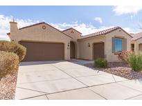Single-story home with a two-car garage and desert landscaping at 5575 W Cinder Brook Way, Florence, AZ 85132