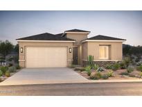 One-story house with beige walls, dark gray roof, and a two-car garage at 18161 E Bronco Dr, Queen Creek, AZ 85142