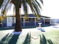 Ranch style home with carport and mature palm tree landscaping at 7419 E Abilene Ave, Mesa, AZ 85208