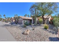 Charming single-story home features desert landscaping, mature trees, and a tile roof on a sunny day at 309 E Mountain Sky Ave, Phoenix, AZ 85048