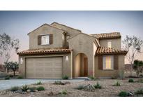 Charming two-story home featuring a clay tile roof, stucco siding, and a two-car garage at 42950 W Palo Abeto Dr, Maricopa, AZ 85138