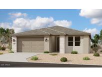 Charming single-story home showcasing a neutral color palette, a two-car garage and desert landscaping at 5615 W Summerside Rd, Laveen, AZ 85339