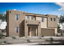 Stunning two-story home featuring modern architecture and drought-resistant landscaping at 18516 W Tohono Dr, Goodyear, AZ 85338