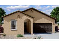 Charming one-story home with a two-car garage, neutral stucco, arched entryway, and low-maintenance landscaping at 4159 E Kolin Ln, San Tan Valley, AZ 85143