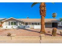 Charming single-story home features desert landscaping, low brick wall, and mature palm trees at 1206 E Loyola Dr, Tempe, AZ 85282
