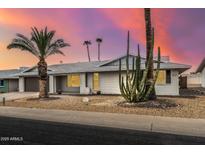 Charming single-story home featuring a well-maintained yard with desert landscaping and a spacious two-car garage at 20210 N 124Th Dr, Sun City West, AZ 85375