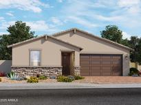 New single-story home with a two-car garage, desert landscaping, and a stone facade accent at 4265 W Hannah St, San Tan Valley, AZ 85144