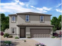 Two-story home featuring a two-car garage, neutral paint, and low-maintenance desert landscaping at 1977 E Harness Ln, San Tan Valley, AZ 85140