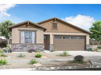 Charming single-story home with a two-car garage, stone accents, and desert landscaping at 3915 S 241St Ln, Buckeye, AZ 85326