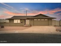 Charming single-story home with a well-manicured yard, two-car garage, and welcoming entrance at 10001 W Deanita Ln, Sun City, AZ 85351