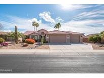 Charming single-story home with a tile roof, lush desert landscaping and a three car garage at 18701 N Diamond Dr, Surprise, AZ 85374