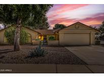 Charming single-story home features a well-manicured yard, mature tree, and attached two-car garage at 19503 N 142Nd Dr, Sun City West, AZ 85375