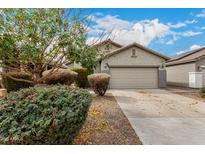 Charming home exterior with a two-car garage and beautiful desert landscaping at 41260 N Salix Dr, San Tan Valley, AZ 85140