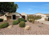 Landscaped front yard featuring stone accents and desert flora creates inviting curb appeal at 3134 N 145Th Ave, Goodyear, AZ 85395