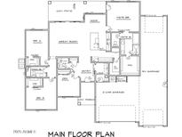 Detailed main floor plan showcasing bedrooms, bathrooms, living spaces, kitchen, garage, and covered patio at 28329 N 213Th Dr, Wittmann, AZ 85361