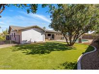 Spacious backyard featuring green grass and a sparkling pool, perfect for outdoor entertaining and relaxation at 401 E Marconi Ave, Phoenix, AZ 85022