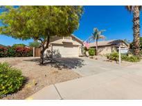 Charming single-story home with desert landscaping, a mature tree, and an inviting curb appeal at 9922 E Onza Ave, Mesa, AZ 85212