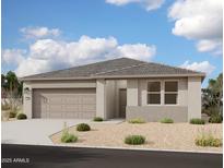 Charming single-story home with a neutral color palette, low-maintenance landscaping, and an attached two-car garage at 46940 W Coe St, Maricopa, AZ 85139