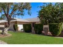 This home has great curb appeal with beautiful landscaping and a well-manicured lawn at 12633 W Brandywine Dr, Sun City West, AZ 85375