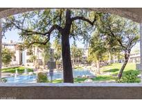 Scenic view of the community pond, fountain, and lush landscaping at 5345 E Van Buren St # 167, Phoenix, AZ 85008
