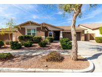 Charming single-story home featuring desert landscaping, a brown stucco exterior, and a two-car garage at 3254 N Park St, Buckeye, AZ 85396