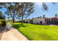 Charming community exterior with lush lawns and mature trees under a sunny blue sky at 10511 W Wheatridge Dr, Sun City, AZ 85373