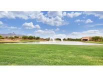 Community pond featuring a fountain, surrounding grassy area, and neighborhood views at 2463 E Stacey Rd, Gilbert, AZ 85298