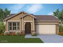 Charming single-story home with a stone-accented facade, neutral stucco, and well-manicured landscaping at 32970 N 131St Dr, Peoria, AZ 85383