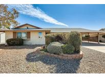 Charming single-story home featuring low-maintenance landscaping and an attached covered carport at 10025 W Alabama Ave, Sun City, AZ 85351