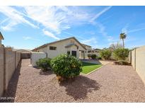 Expansive backyard featuring gravel, an artificial turf area, and lush landscaping at 14616 W Ventura St, Surprise, AZ 85379