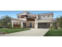 Stunning modern two-story home with unique architecture, beautiful landscaping, and a spacious driveway at 3307 W Storm Cloud St, San Tan Valley, AZ 85144