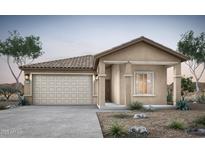 Charming single-story home with a two-car garage, desert landscaping, and a covered entryway at 16495 N Comet Trl, Maricopa, AZ 85138