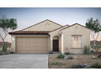 Charming single-story home features desert landscaping, a two-car garage, and a welcoming front entrance at 16505 N Comet Trl, Maricopa, AZ 85138
